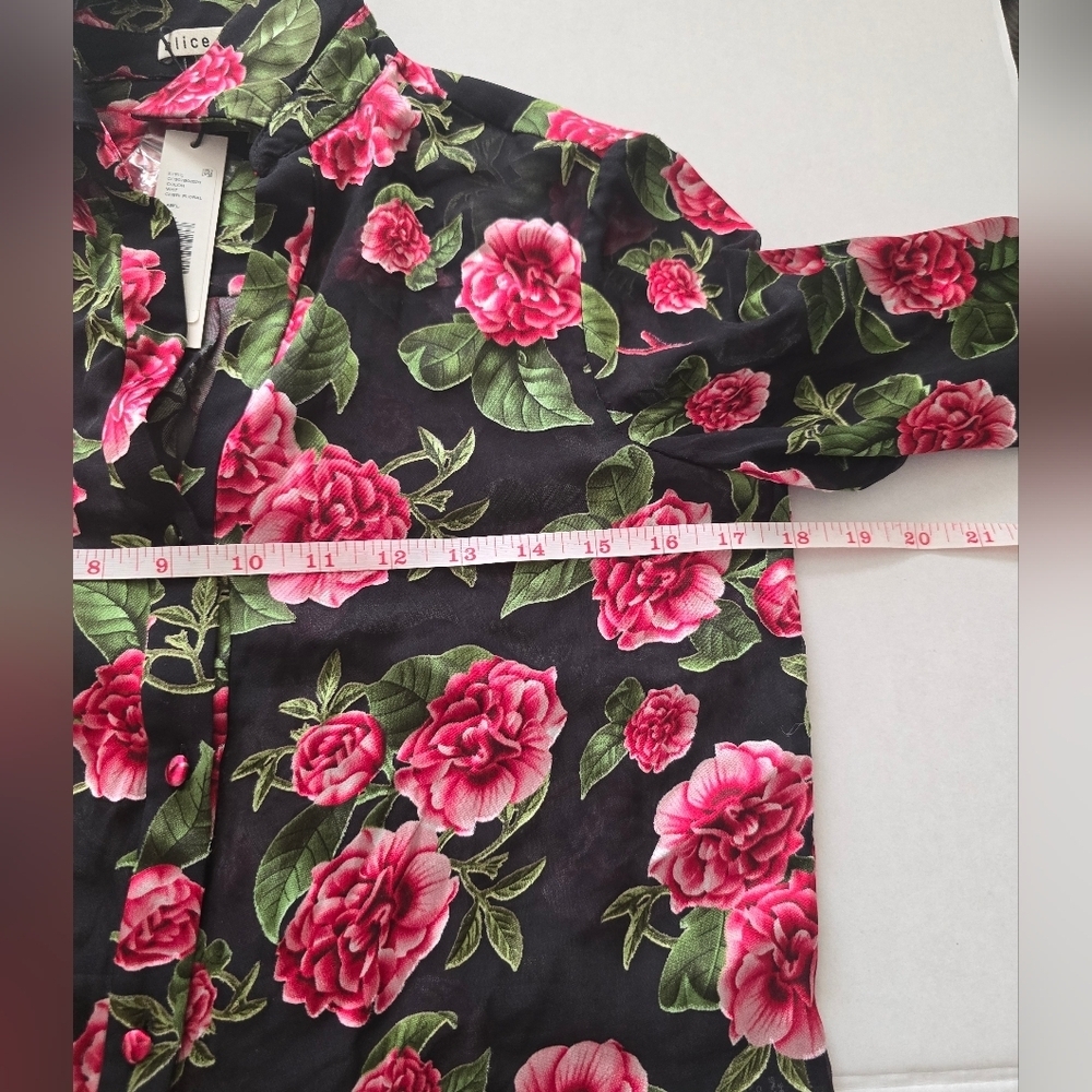 Alice and Olivia Eloise Floral Button Down Sheer Blouse Size XS - Picture 7 of 12